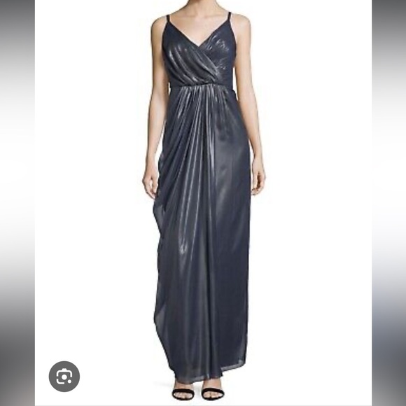 Vera wang chiffon gown- metallic gray/blue size 8 - Picture 1 of 7